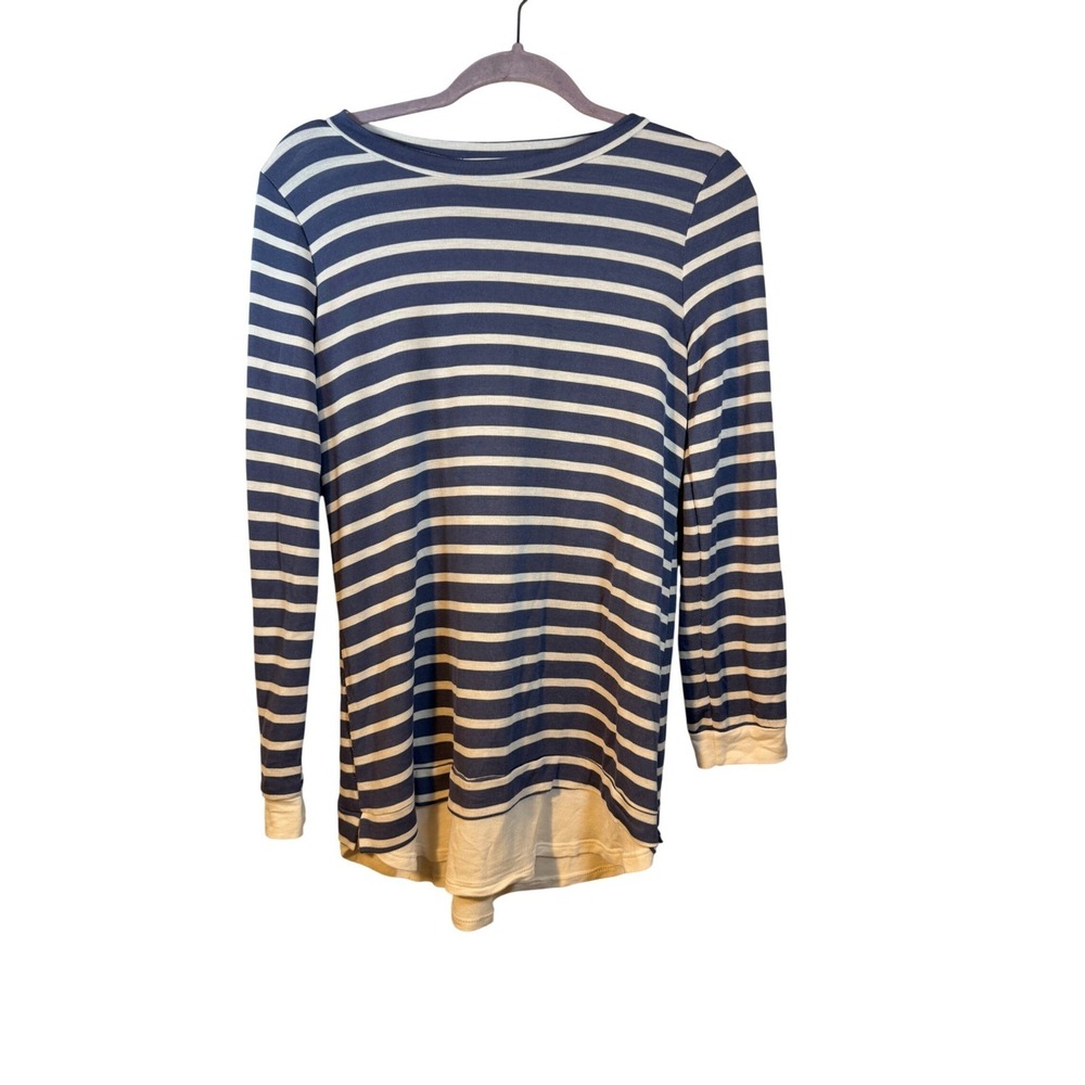 Lake Flower‎ Blue White Striped Layered Hem Long Sleeve Tunic Top Womens Small